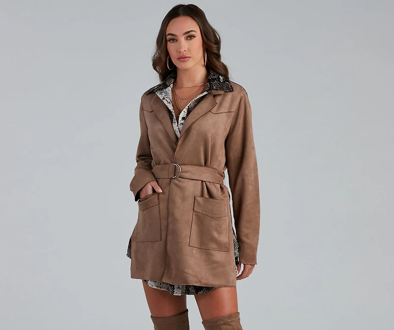 Here For It Faux Suede Trench