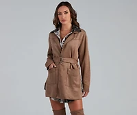 Here For It Faux Suede Trench