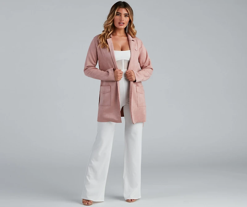 Here For It Faux Suede Trench