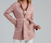 Here For It Faux Suede Trench