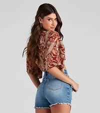 Palisades Paisley Tie-Front Top