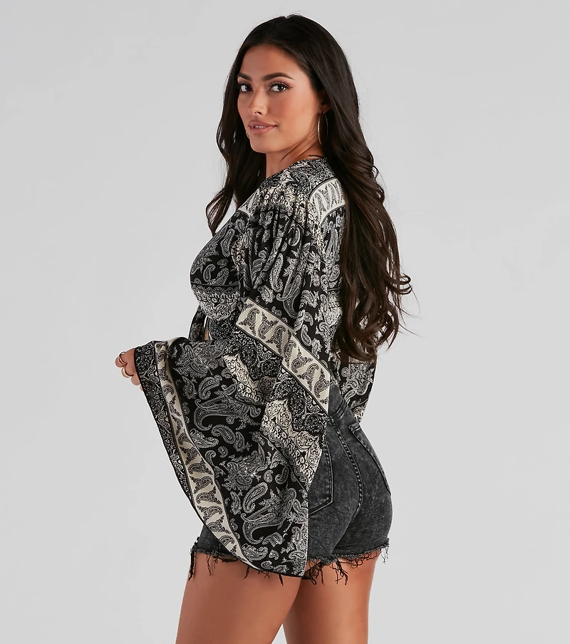 So Breezy Paisley Tie-Front Top