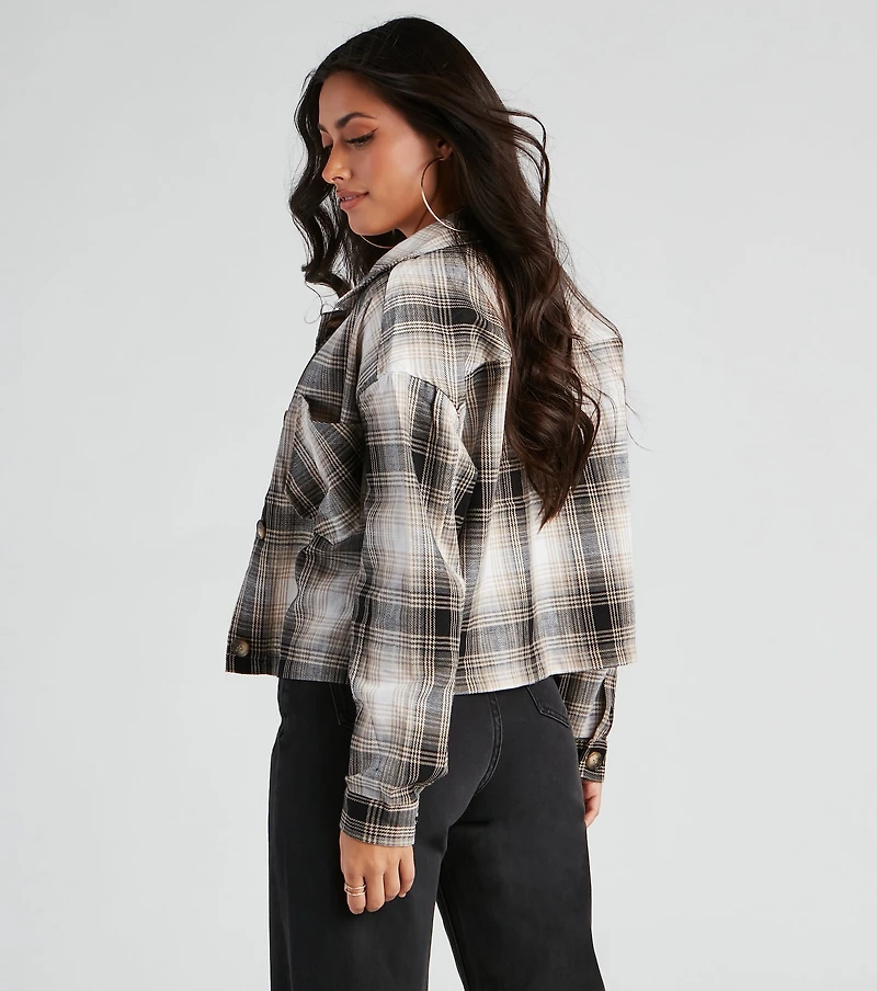 Chill Temps Plaid Crop Shacket