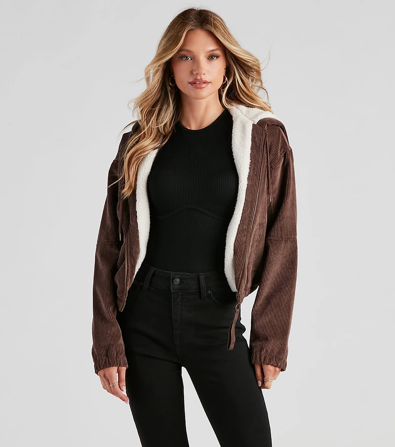Corduroy Cutie Cropped Sherpa Jacket
