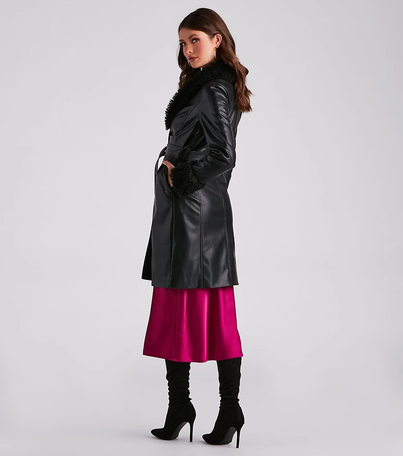 Layered Luxe Faux Leather Trench Coat