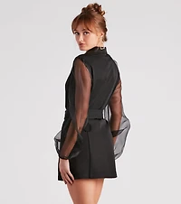 Chic And Fab Sheer Sleeve Blazer Dress