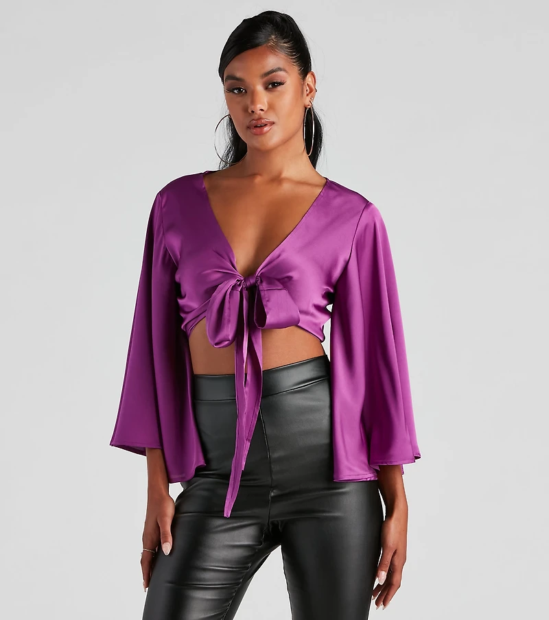Sweet Secret Satin Kimono Sleeve Top