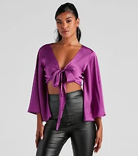 Sweet Secret Satin Kimono Sleeve Top