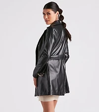 Cinched And Chic Faux Leather Trench Coat
