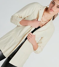 She's Chic Ruched-Sleeve Twill Blazer