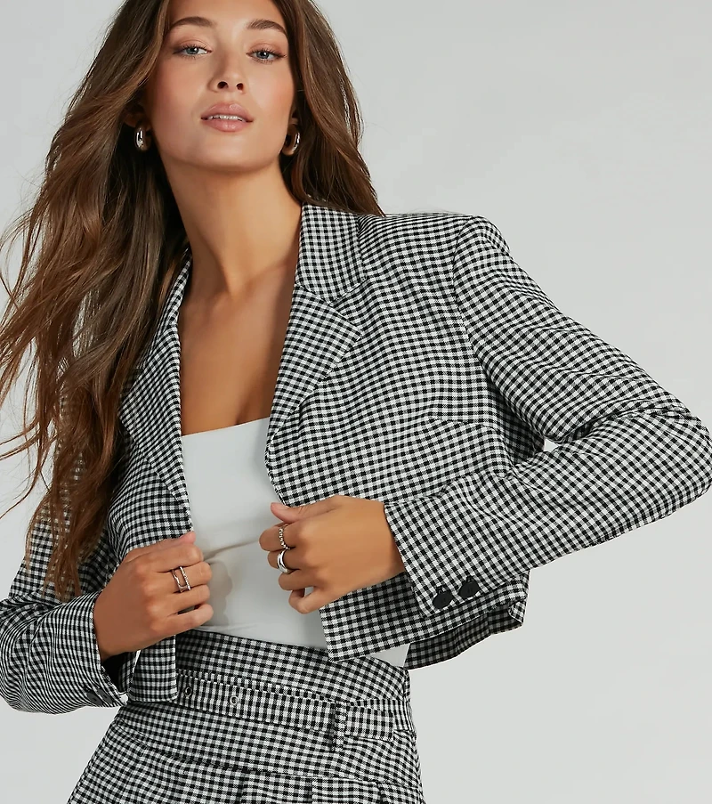 Preppy Perfection Gingham Twill Cropped Blazer