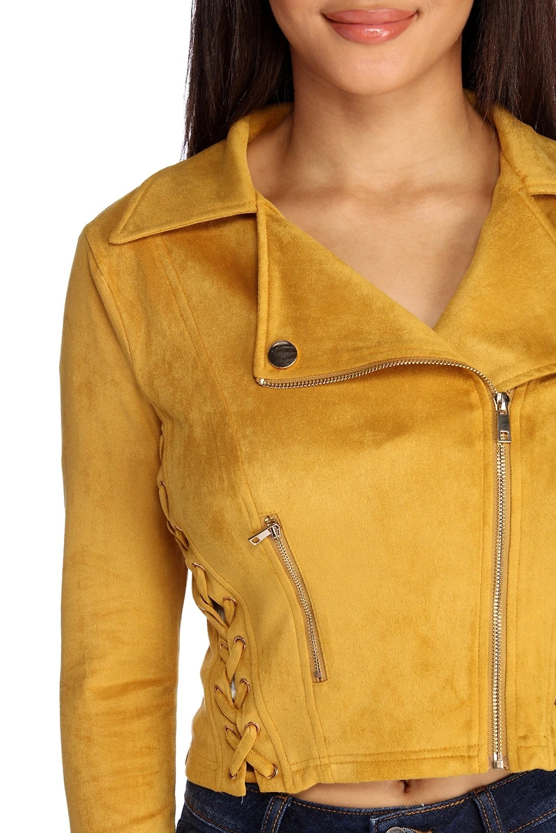 Lattice Faux Suede Moto Jacket