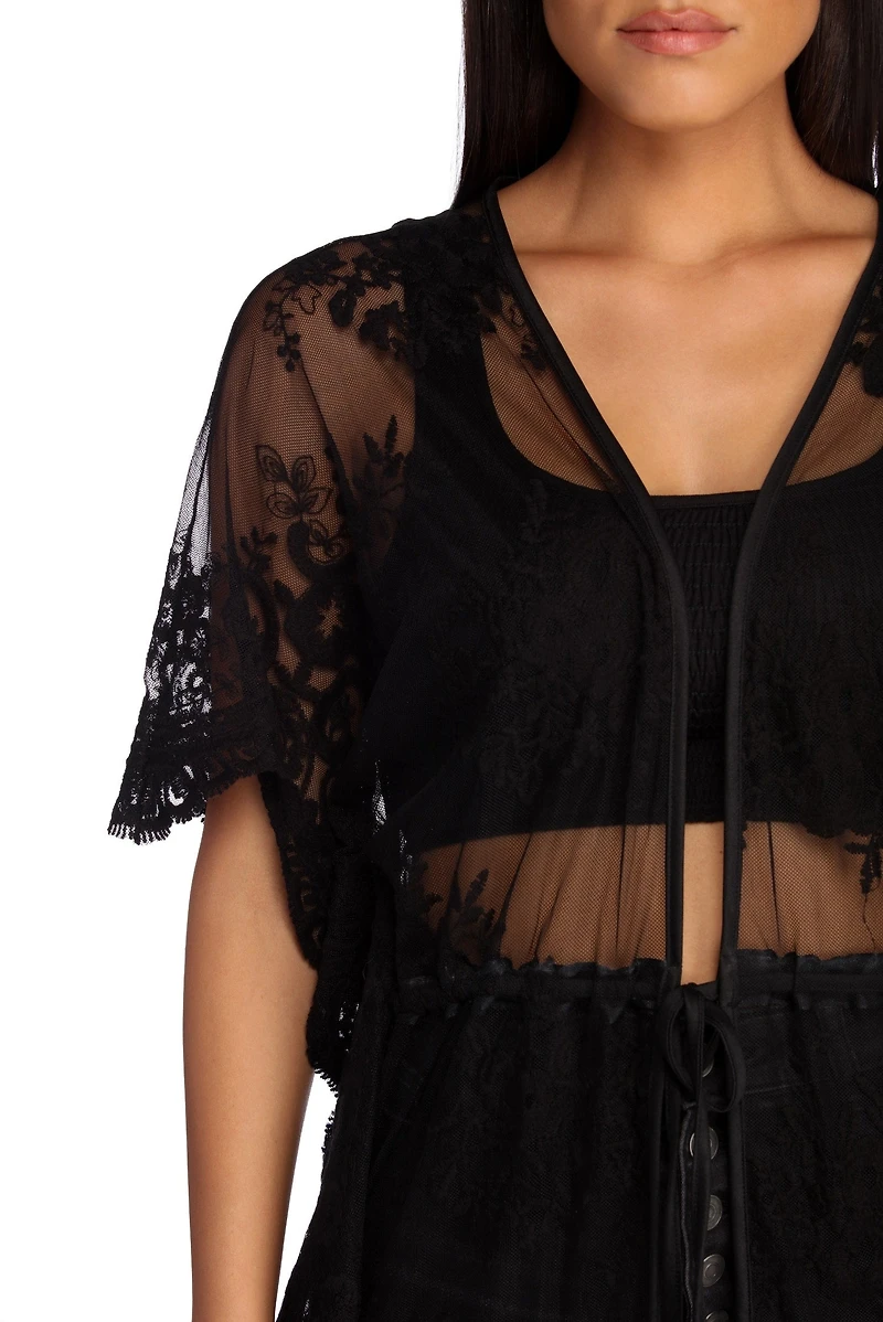 Tie Waist Lace Duster