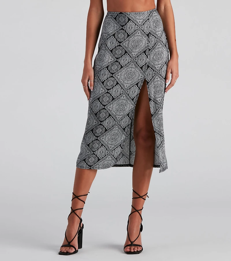 Challis Boho Slit Midi Skirt