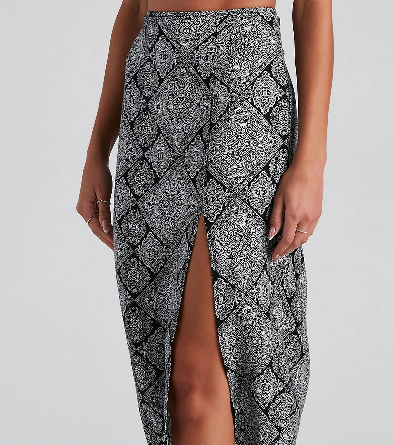 Challis Boho Slit Midi Skirt