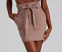Booked And Busy Twill Paperbag Mini Skirt