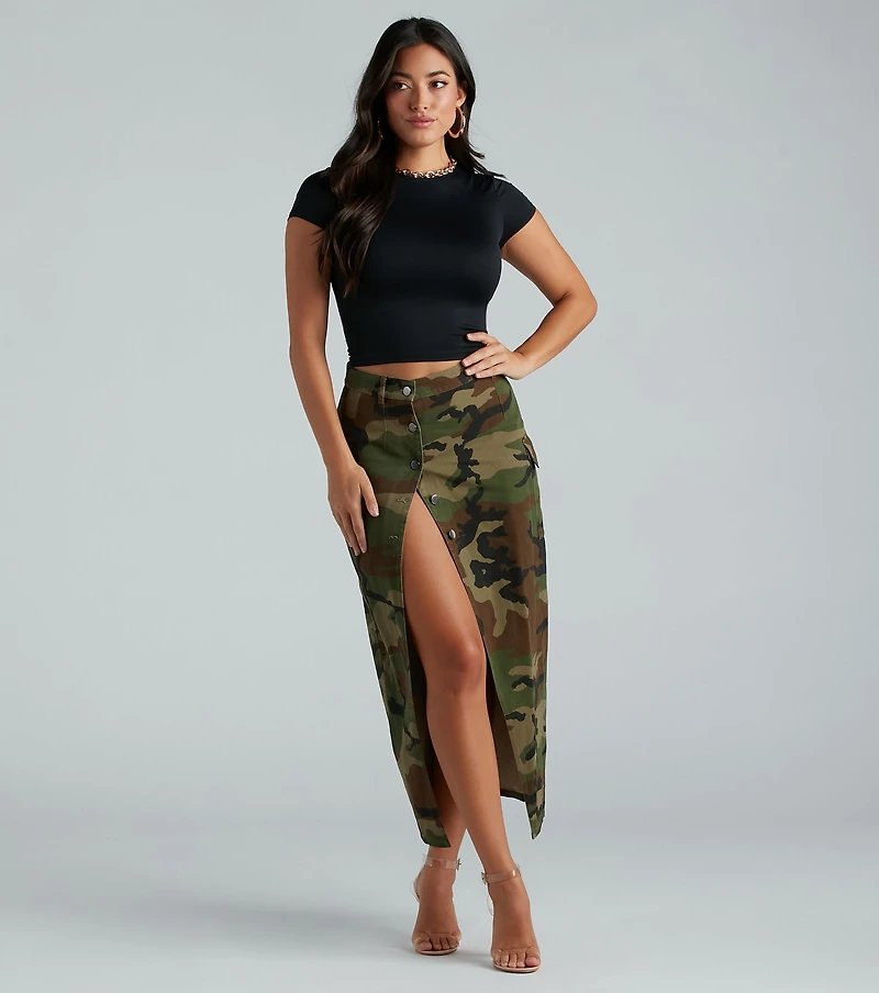 Commander Cute Camouflage Cargo Maxi Skirt