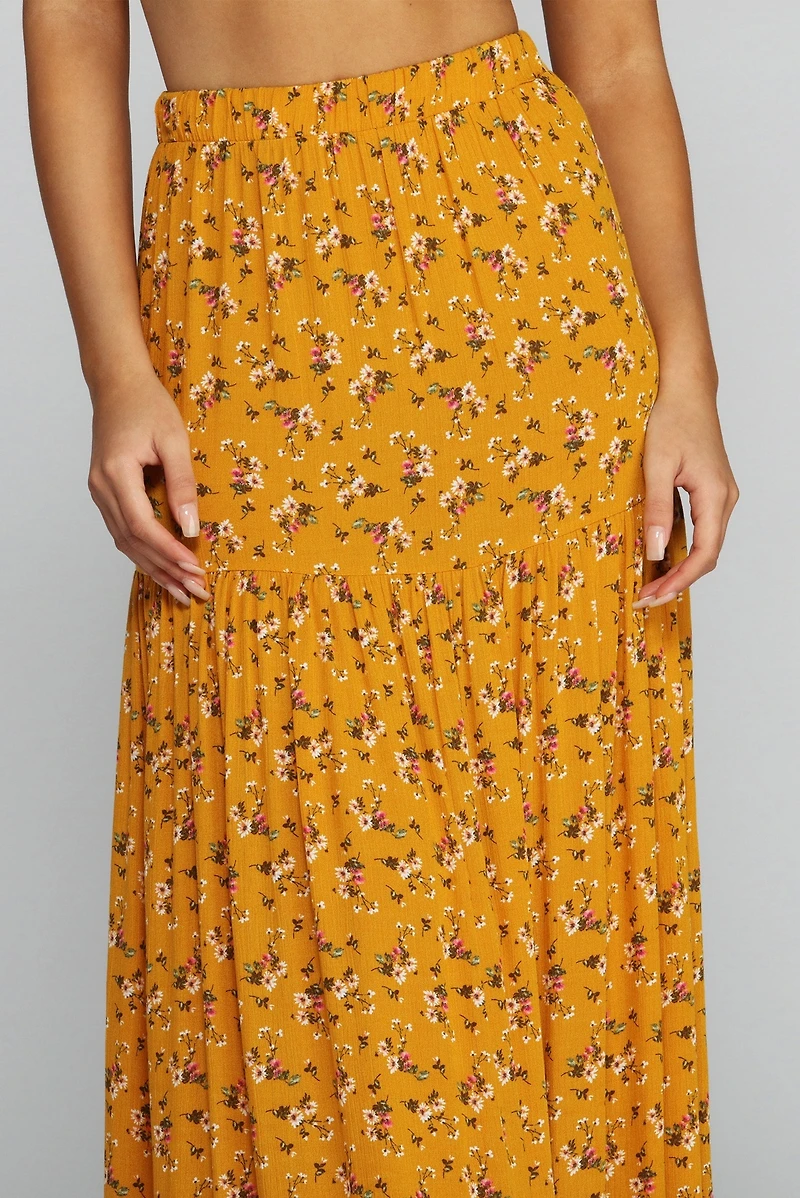 Golden Glow Floral Maxi Skirt