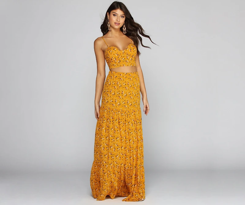 Golden Glow Floral Maxi Skirt