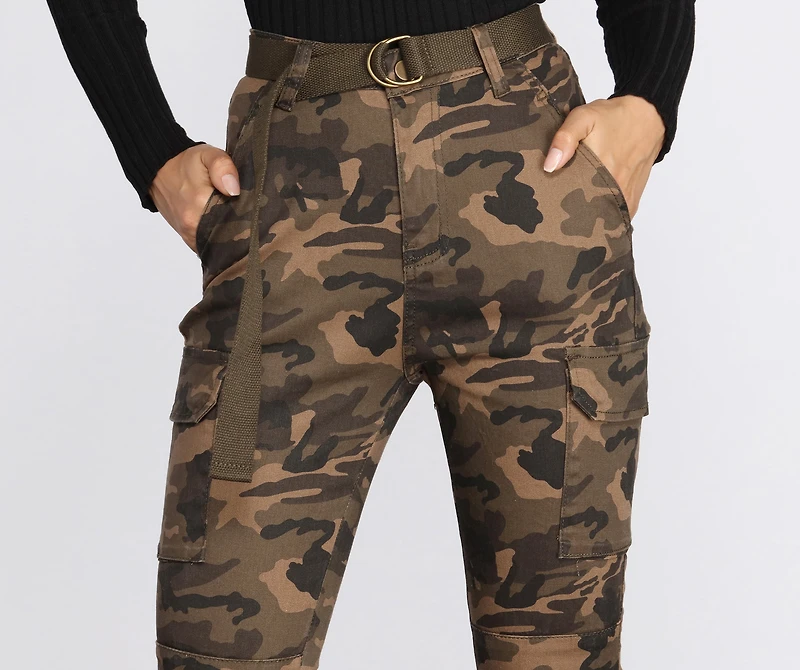 High Waist Belted Skinny Cargo Pants