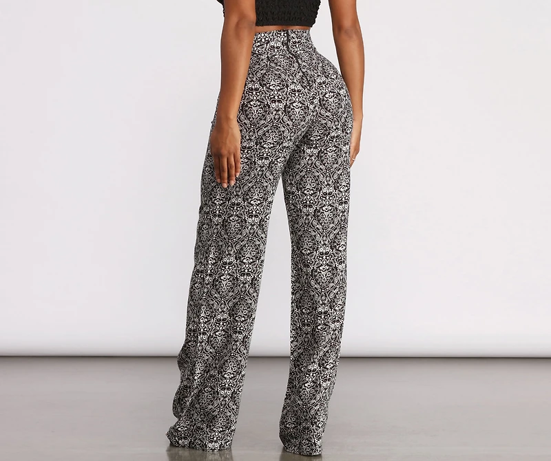 High Waist Bohemian Print Wide Leg Pants