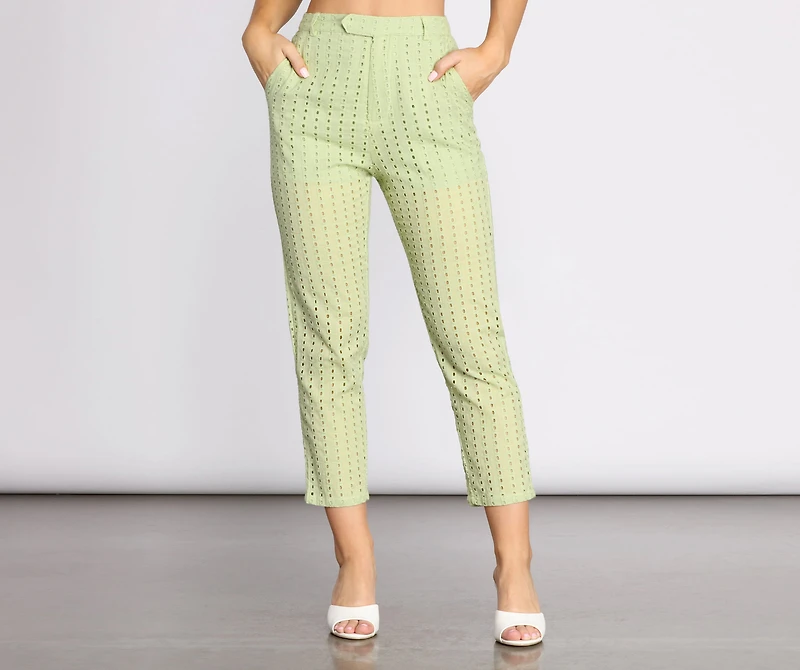 Take A Cue Tapered Eyelet Pants