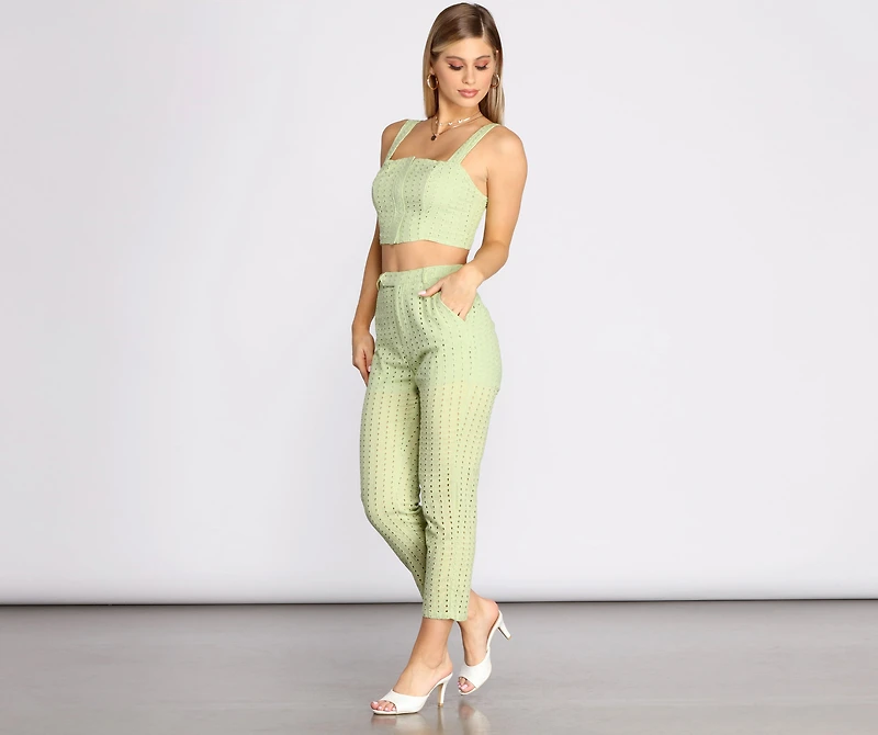 Take A Cue Tapered Eyelet Pants