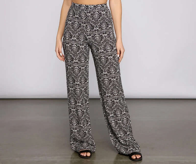 High Waist Bohemian Flared Wide Leg Pants
