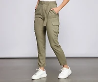 High Waist Linen Cargo Pants
