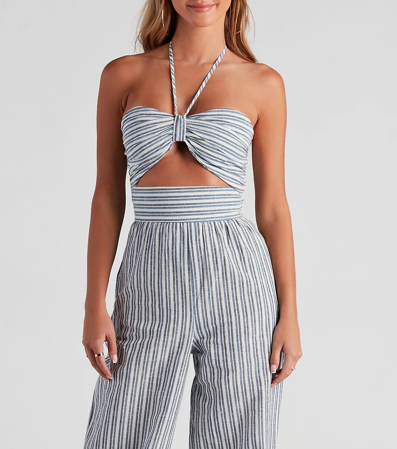 Seasonal Stripe Halter Linen Jumpsuit