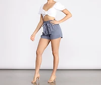 Preppy Paper Bag Tie Waist Shorts