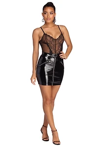 Liquid Leather Zipper Mini Skirt