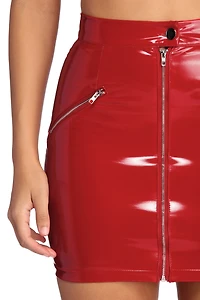 Liquid Leather Zipper Mini Skirt