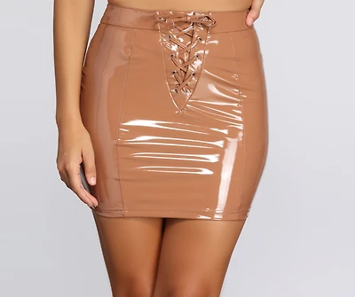 Laced Leather Mini Skirt