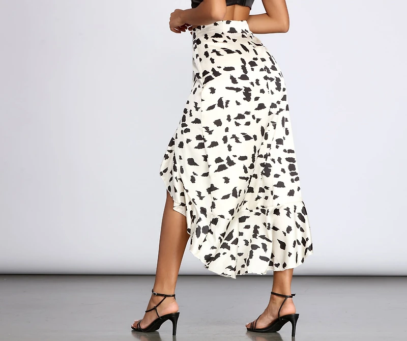 Spotted Ruffle Midi Skirt