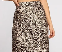 Feline Myself Satin Leopard Flare Midi Skirt