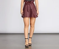Faux Leather Paper Bag Skater Skirt