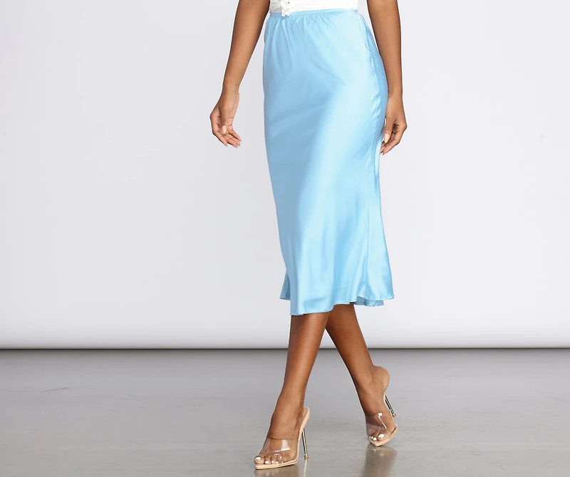 Make Your Move Satin Flare Midi Skirt