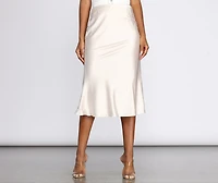Make Your Move Satin Flare Midi Skirt