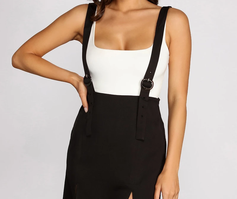 High Slit Suspender Midi Skirt