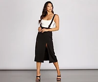 High Slit Suspender Midi Skirt