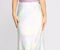 Tie Dye Satin Midi Skirt