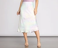 Tie Dye Satin Midi Skirt