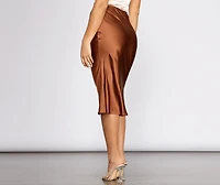 Make Your Move Satin Flare Midi Skirt
