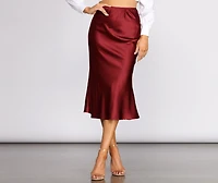 Make Your Move Satin Flare Midi Skirt