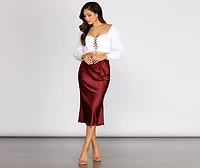 Make Your Move Satin Flare Midi Skirt