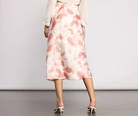 Stylishly Sleek Satin Tie Dye Midi Skirt