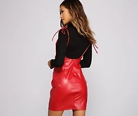 Classic Faux Leather Suspender Mini Skirt