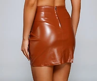 So Chic Ruched Faux Leather Mini Skirt