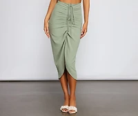 High-Rise Drama Ruched Midi Skirt